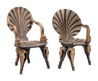 A Pair of Italian Grotto Style Gilt and Silvered Wood Armchairs
