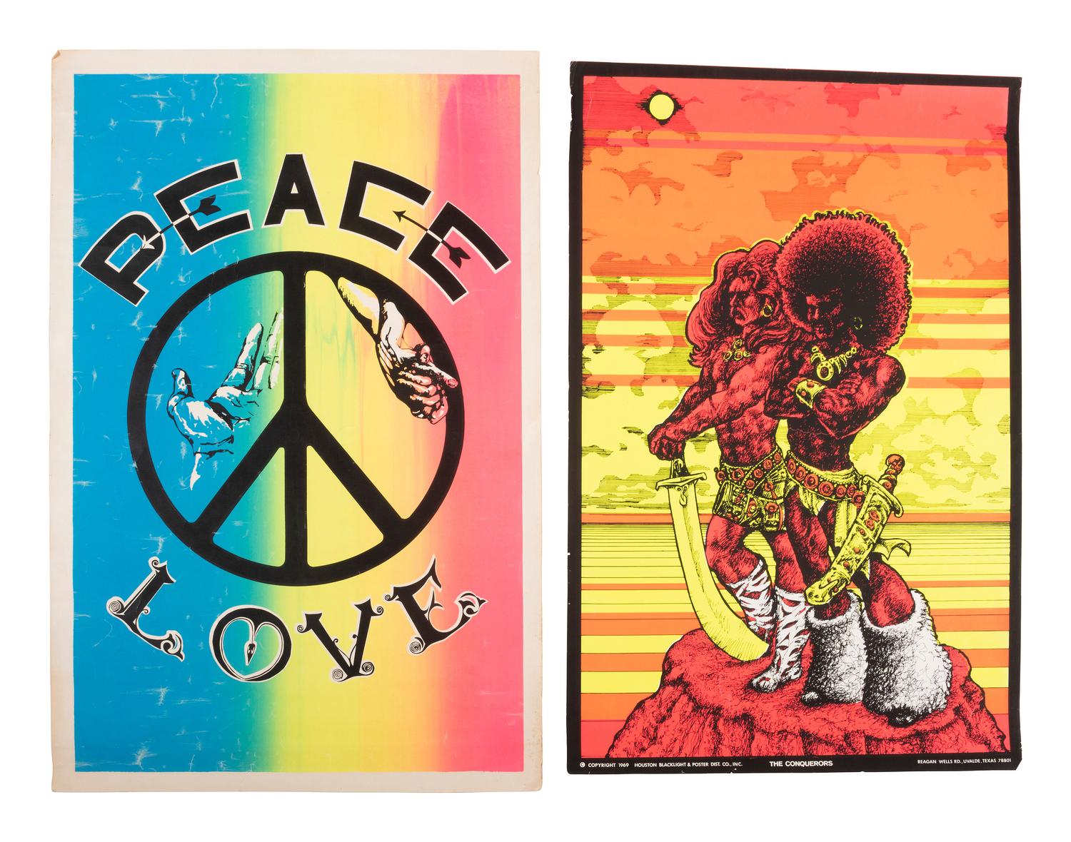 [BLACK POWER]. A group of 9 Black Power blacklight/Day-Glo posters, incl. velvet examples.