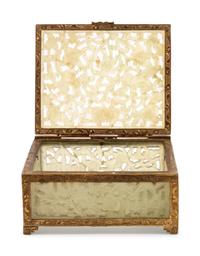 A Chinese Gilt Metal and Carved Hardstone Box