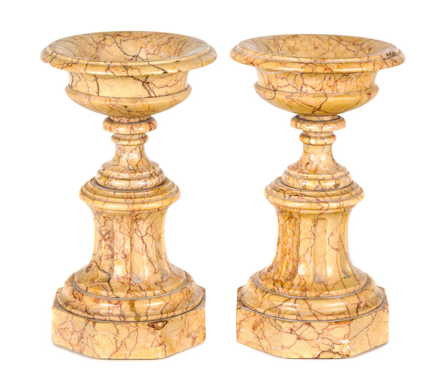 A Pair of Italian Marble Urns Height 11 inches. — 19TH CENTURY