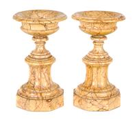 A Pair of Italian Marble Urns Height 11 inches. — 19TH CENTURY