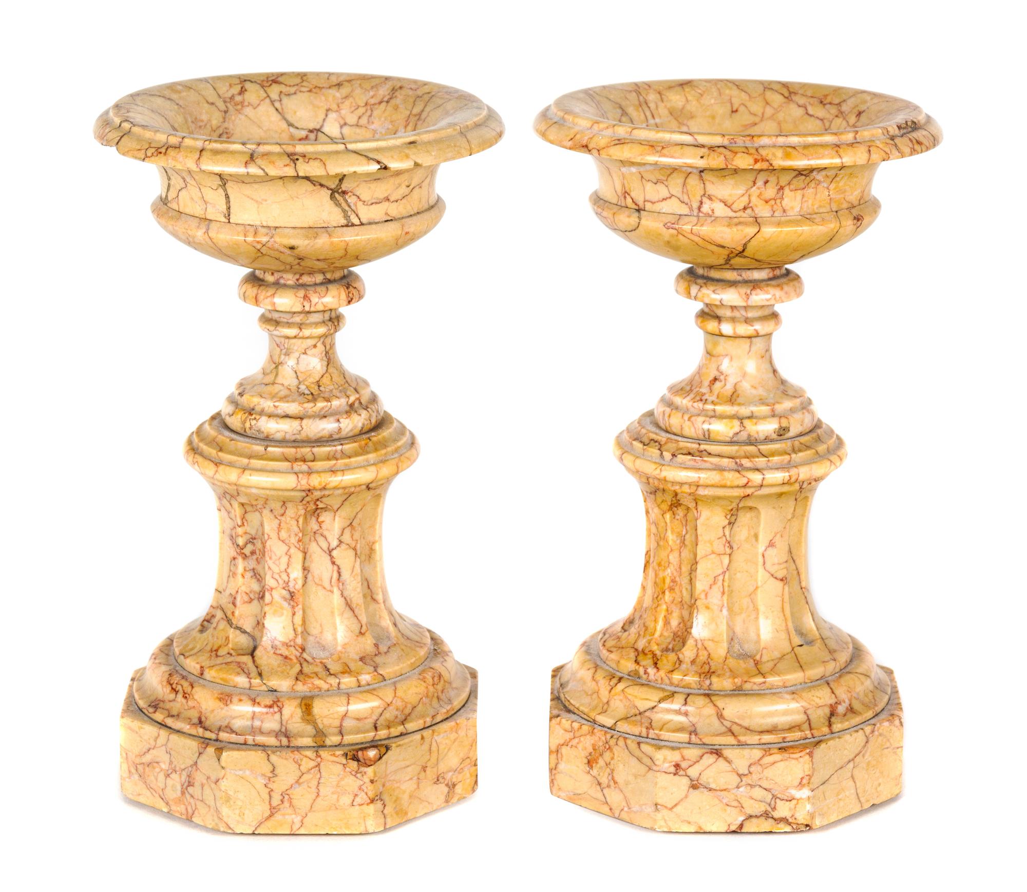 A Pair of Italian Marble Urns Height 11 inches. — 19TH CENTURY