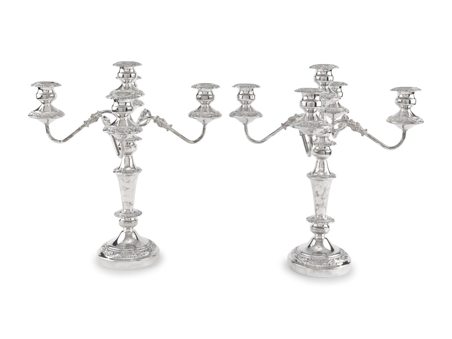 A Pair of American Silver-Plate Five-Light Candelabra