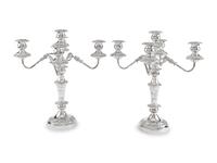 A Pair of American Silver-Plate Five-Light Candelabra