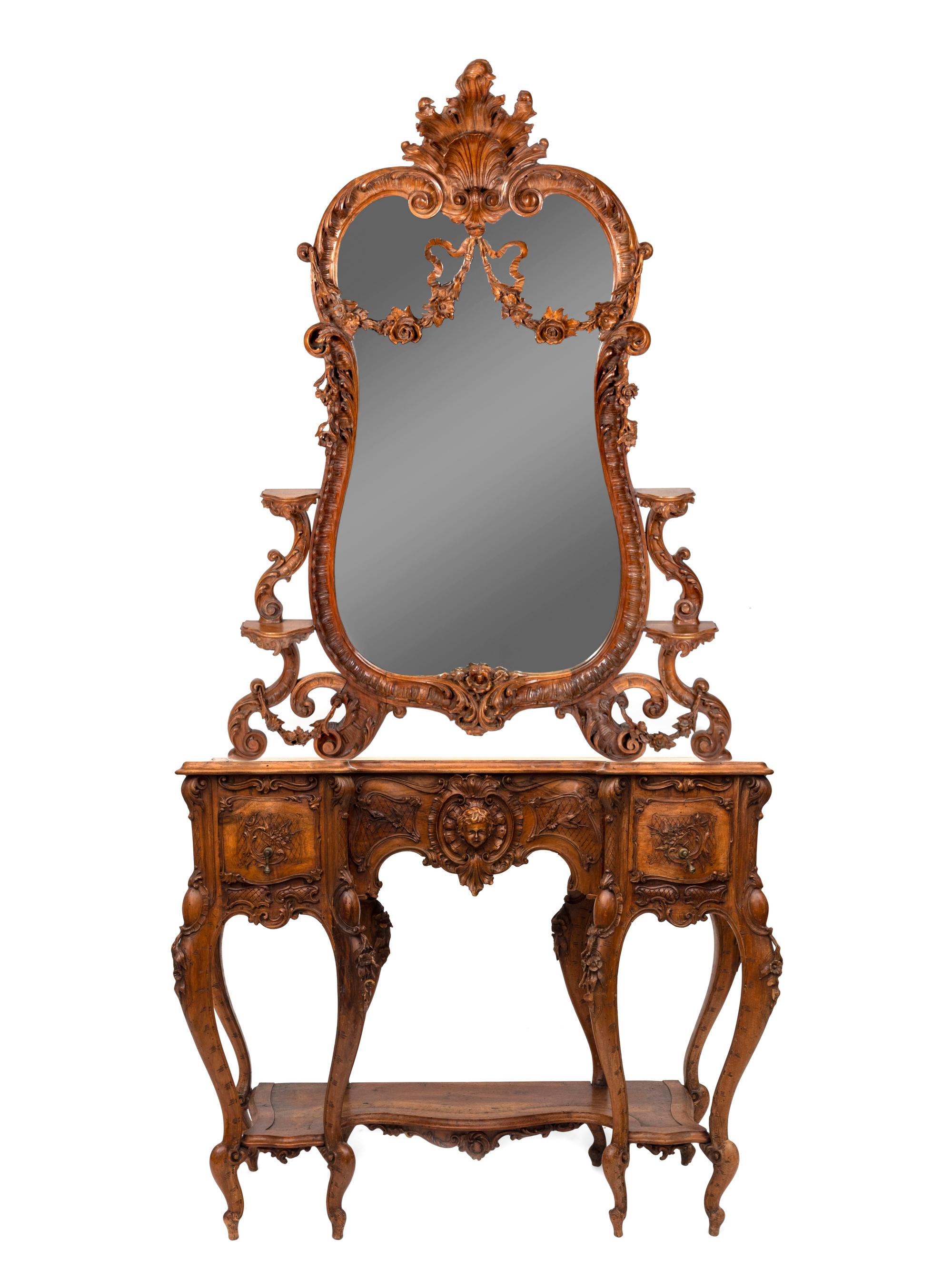 A Belle Époque Carved Fruitwood Console Table with Mirror — LATE 19TH/EARLY 20TH CENTURY