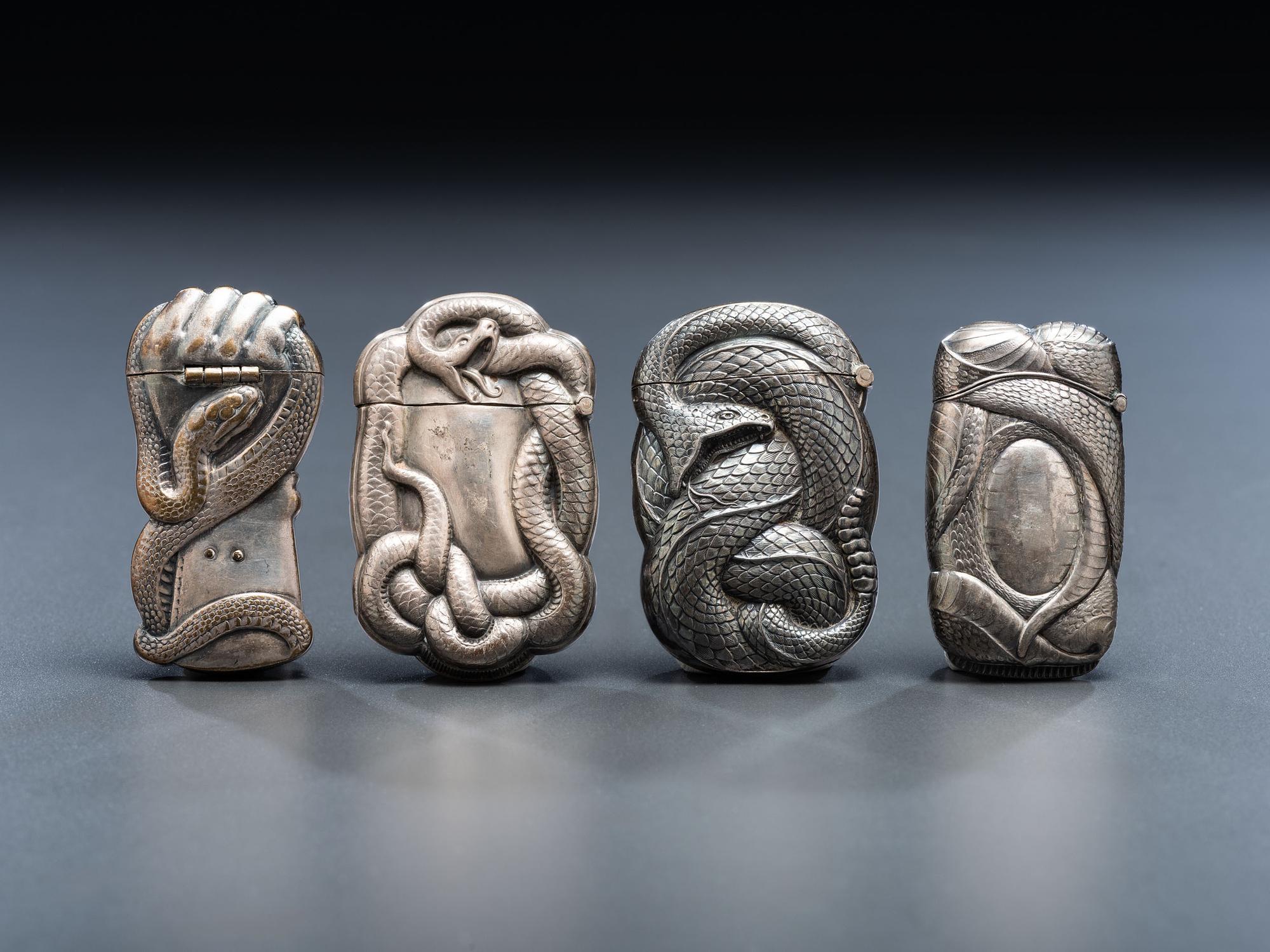 Four Silver Serpent Match Safes