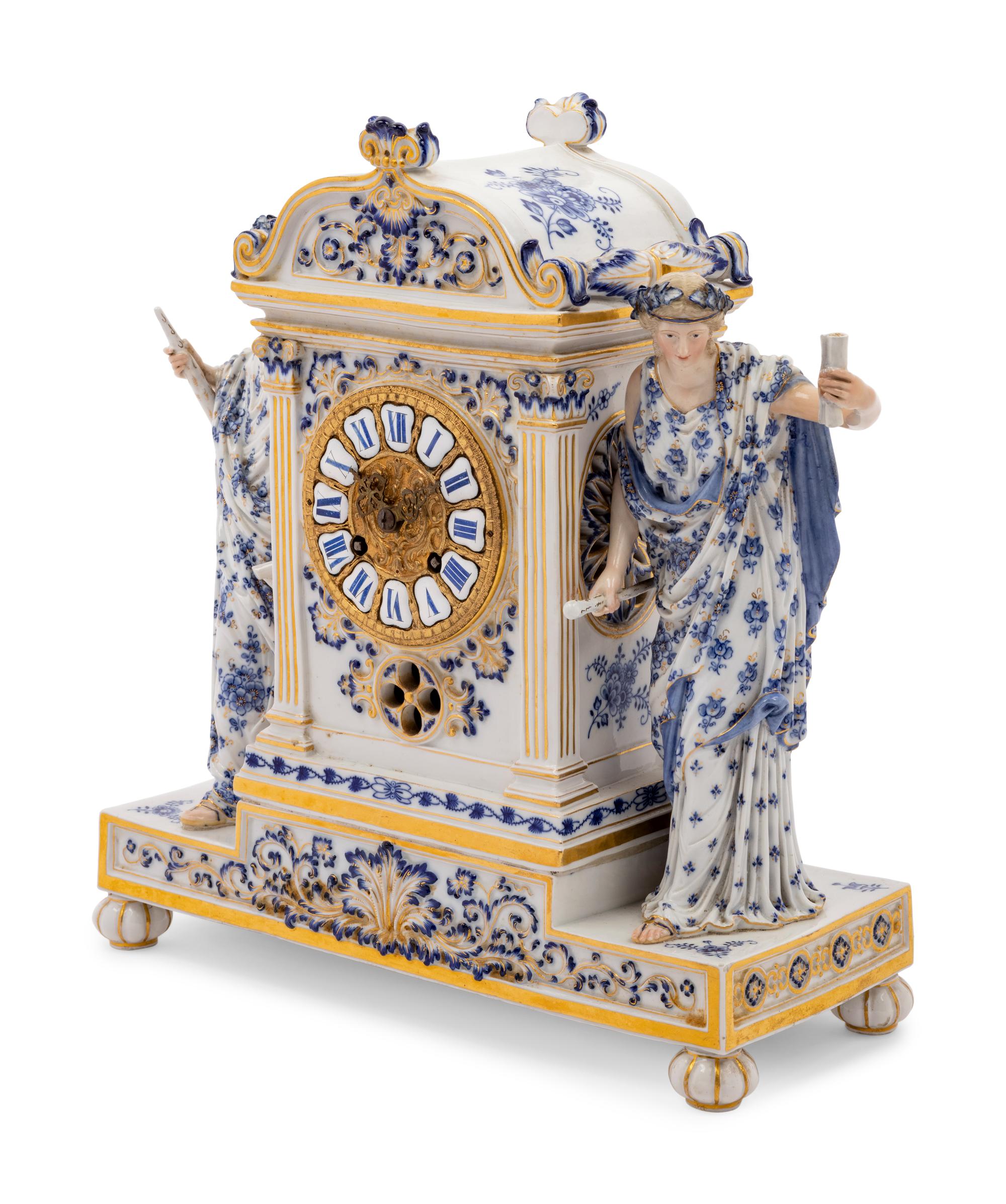 A Meissen Porcelain Mantel Clock