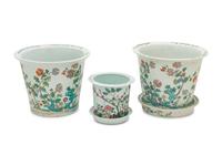 Three Chinese Famille Rose Porcelain Flowers Pots