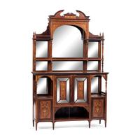 An Aesthetic Movement Mirrored and Inlaid Walnut Step-Back Cabinet