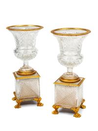 A Pair of Gilt Bronze Mounted Cut Glass Urns