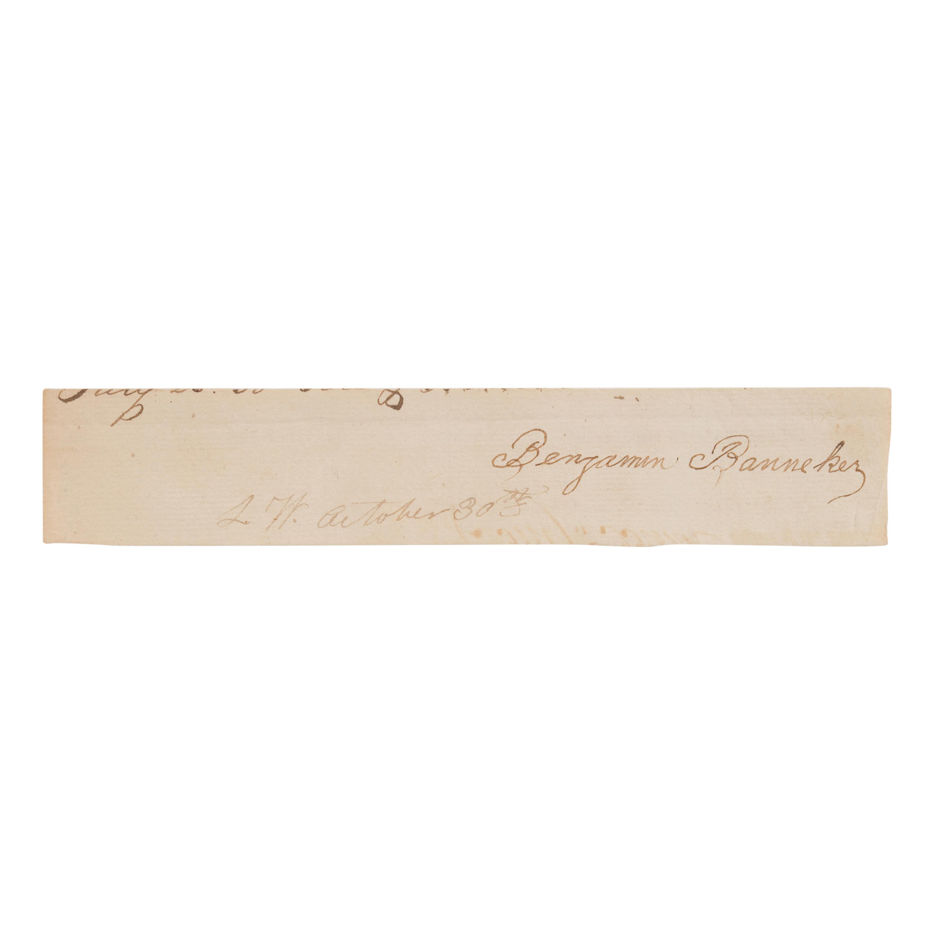[African American]. Banneker, Benjamin (1731-1806). Clipped signature ("Benjamin Banneker") cut from a document, n.p., n.d.