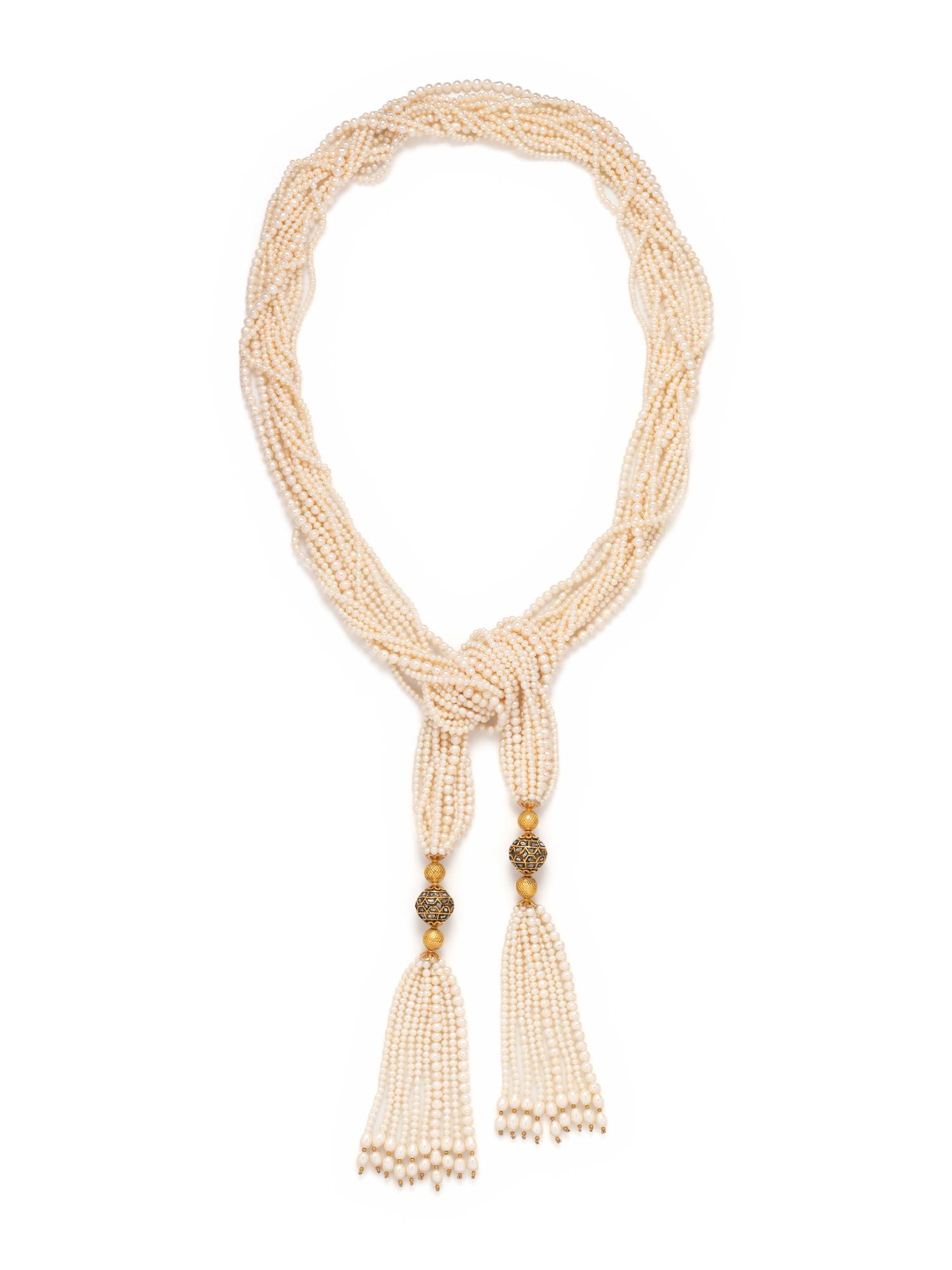 CULTURED PEARL AND DIAMOND MULTISTRAND LARIAT NECKLACE