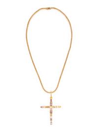 COLORED DIAMOND AND YELLOW GOLD CROSS PENDANT NECKLACE