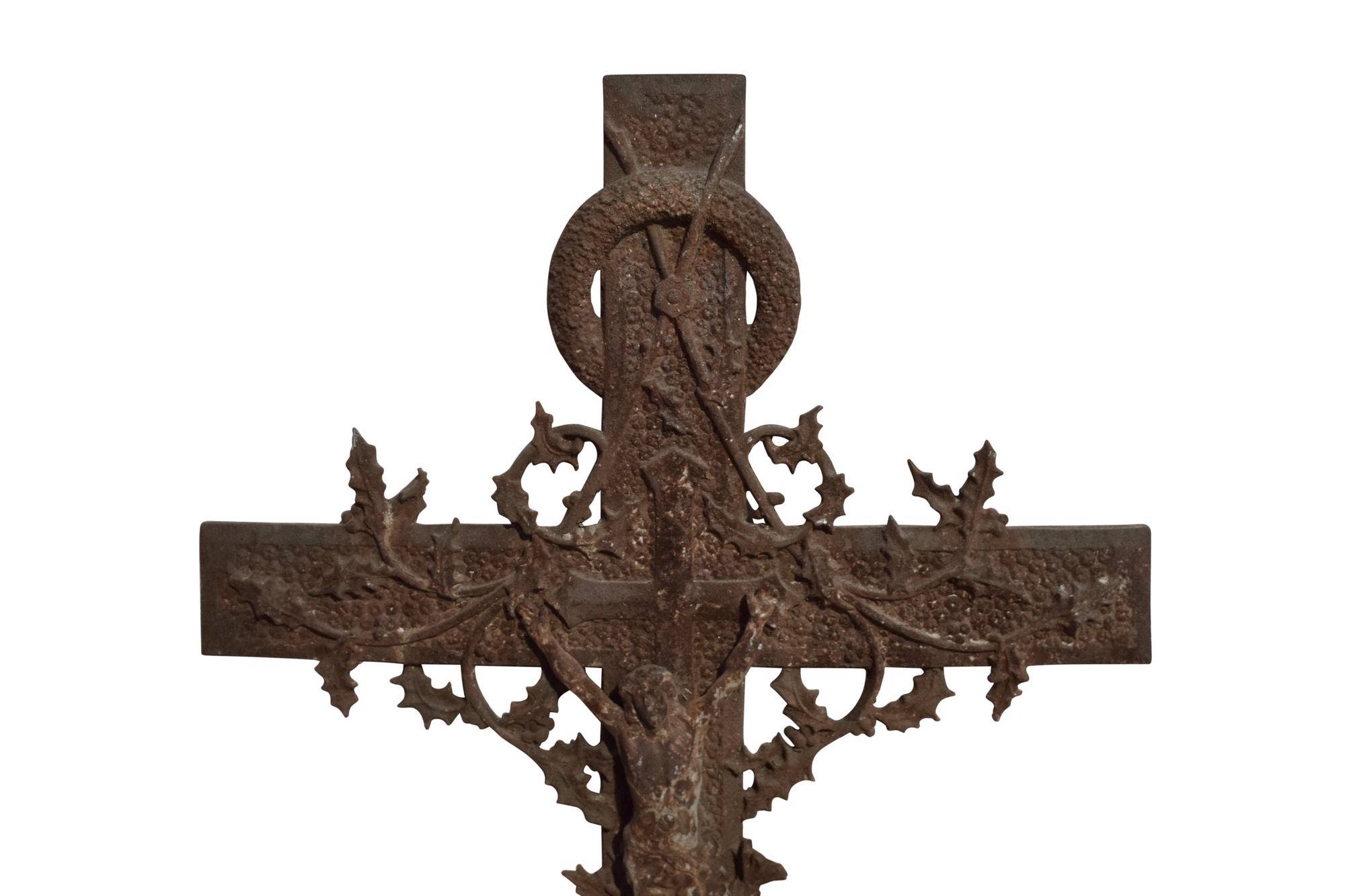 A Wrought Iron Crucifix 23" W x 3" D x 48 "H — France, 19th Century