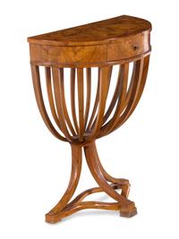 An Italian Biedermeier Style Burlwood Demilune Console Table