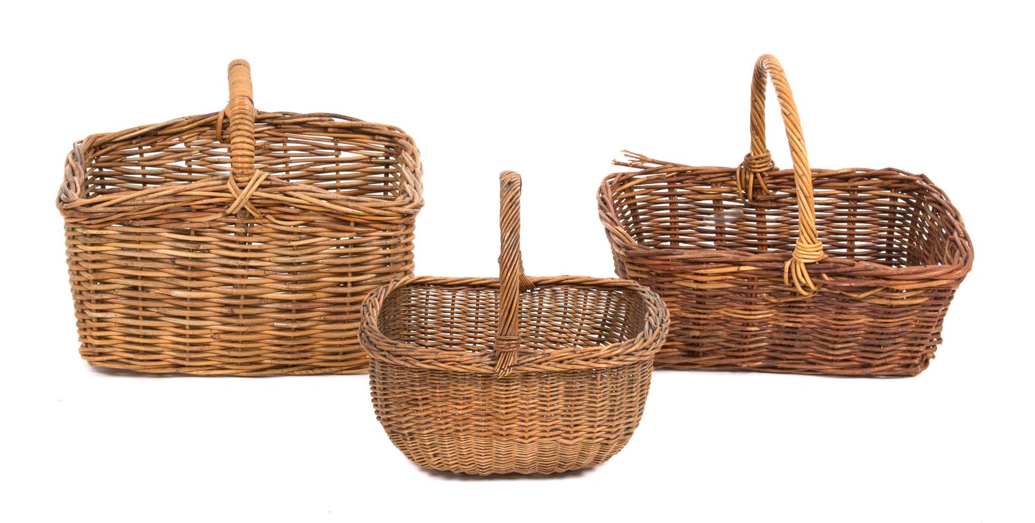 Three Wicker Handled Baskets Length of largest 19 1/2 inches. — 20TH CENTURY