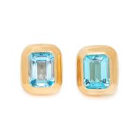 YELLOW GOLD AND BLUE TOPAZ EARCLIPS