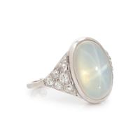 WHITE GOLD, STAR QUARTZ AND DIAMOND RING