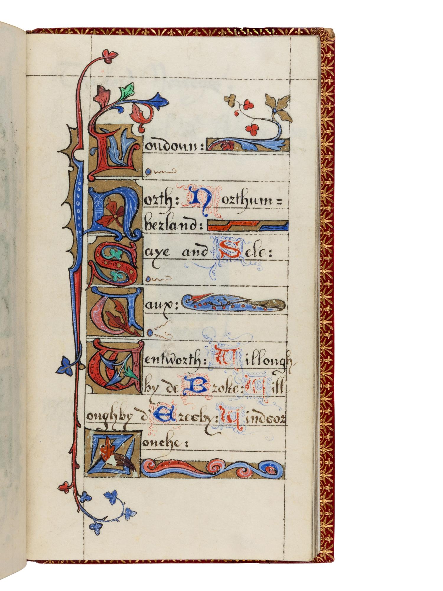 REVEREND WILLIAM JOHN LOFTIE (born 25 July 1839, Tandragee, County Armagh, Ireland; died 16 June 1911) A Roll of the Baronies by Writ of Summons in the Peerage of England, in English, illuminated manuscript on parchment [England, c. 1875]