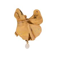 DIAMOND, CULTURED PEARL AND ENAMEL PENDANT/BROOCH