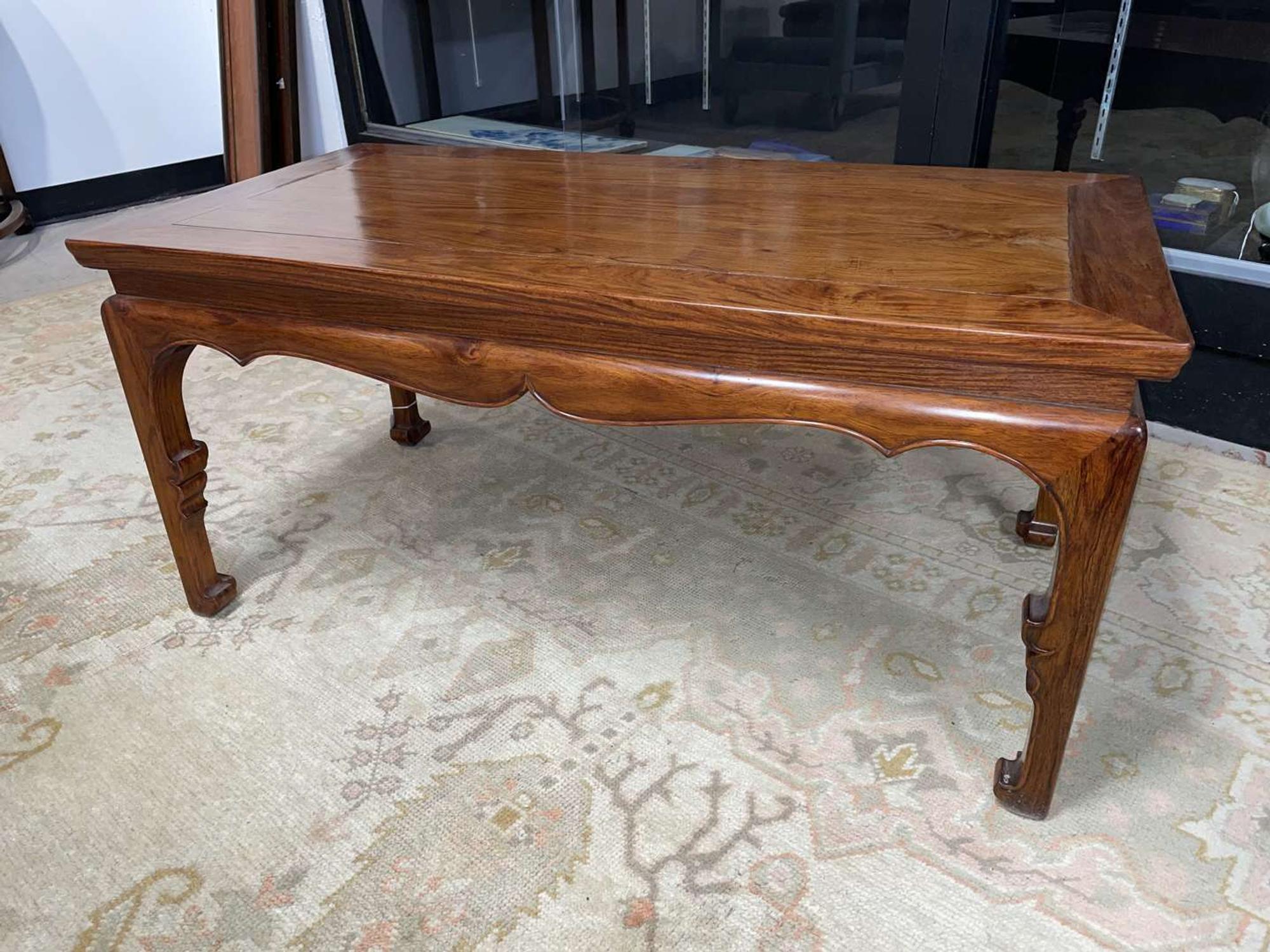 A Chinese Ming dynasty style carved hardwood low table 明式硬木矮方桌