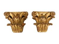 A Pair of Continental Giltwood Corinthian Capital Wall Brackets