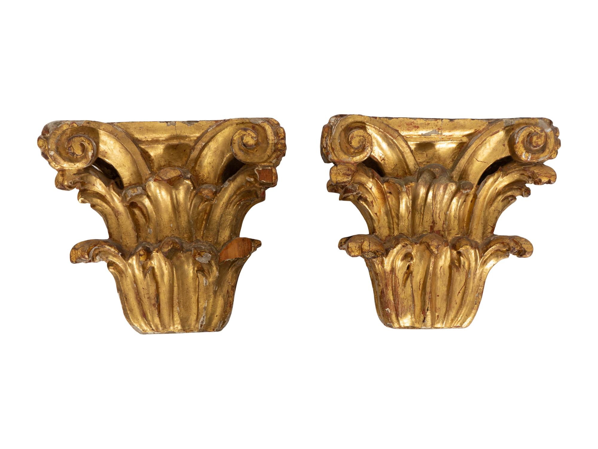 A Pair of Continental Giltwood Corinthian Capital Wall Brackets