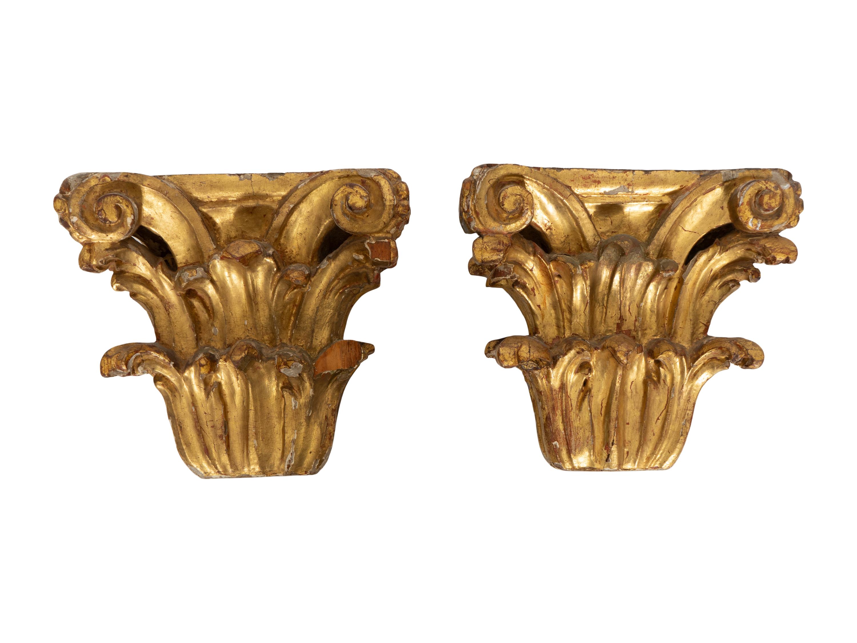 A Pair of Continental Giltwood Corinthian Capital Wall Brackets