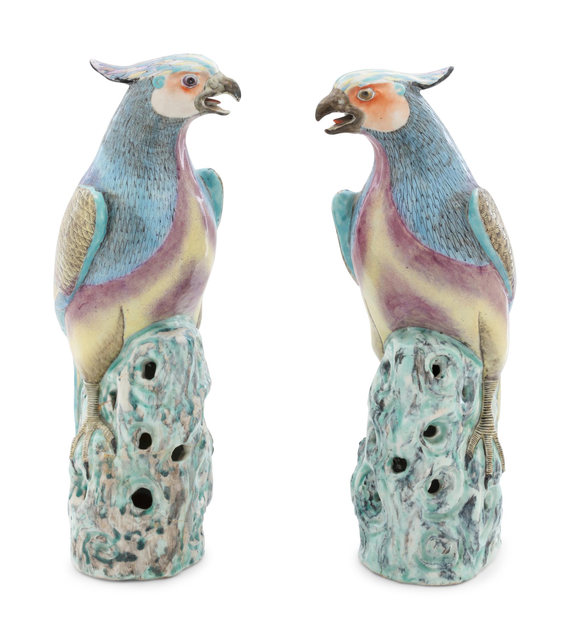A Pair of Chinese Export Famile Rose Birds