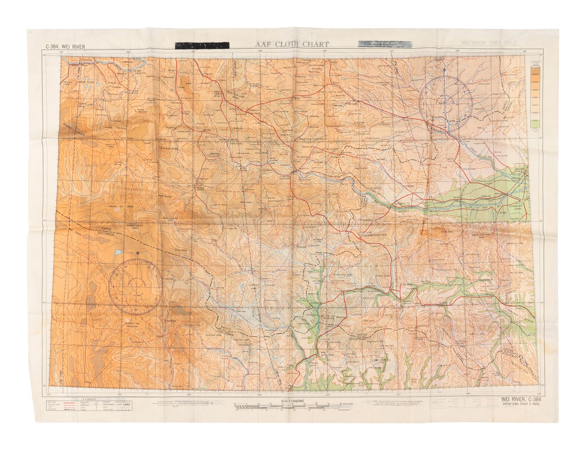 [ARMY AIR FORCE]. A group of World War II escape charts, all printed in Washington, D. C. on synthetic silk cloth, comprising: