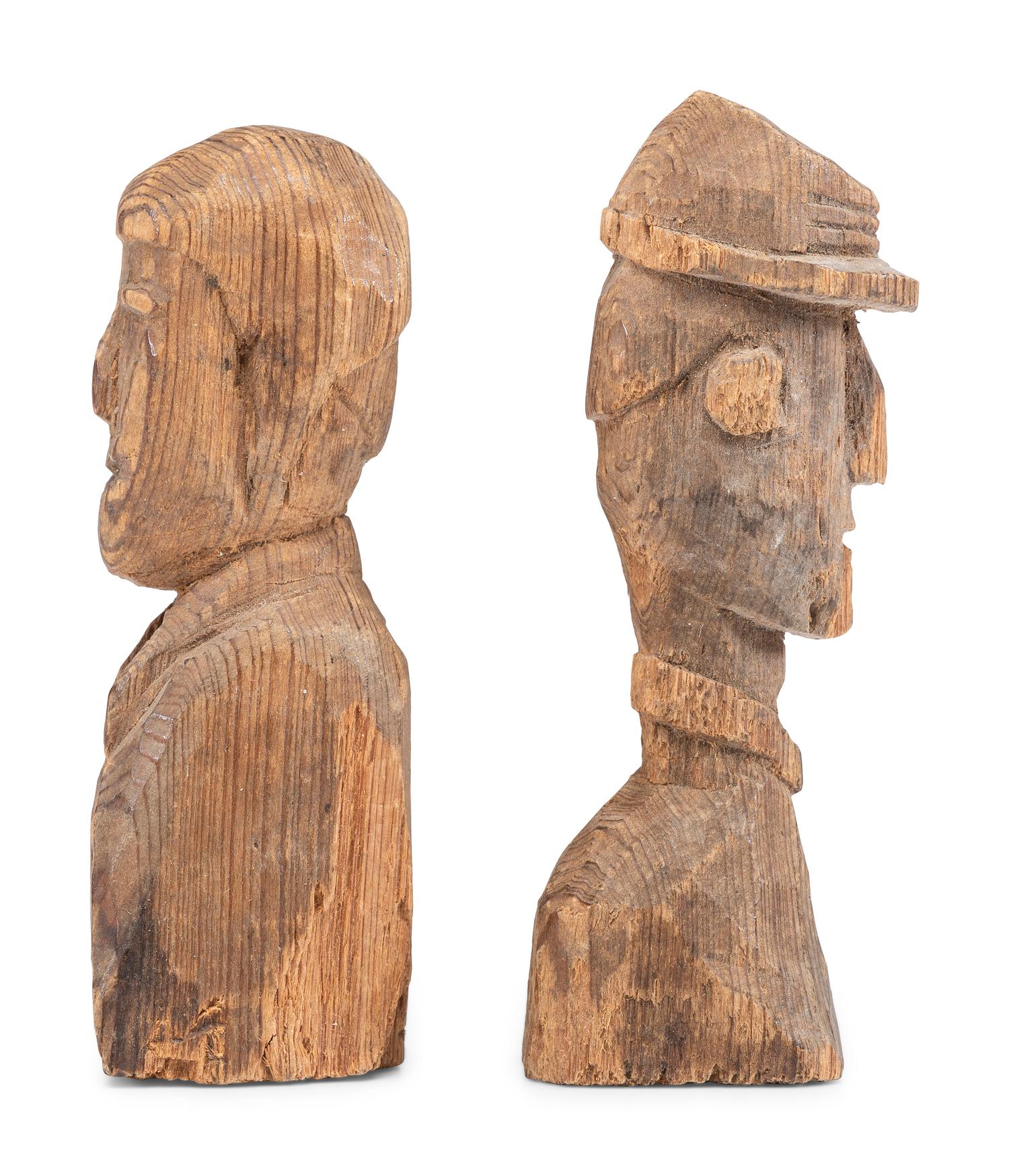 A group of 3 Civil War soldier folk art wood carvings made at Andersonville Prison, Georgia.