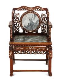 A Mother-of-Pearl Inlaid Rosewood Altar Table and Three Armchairs
