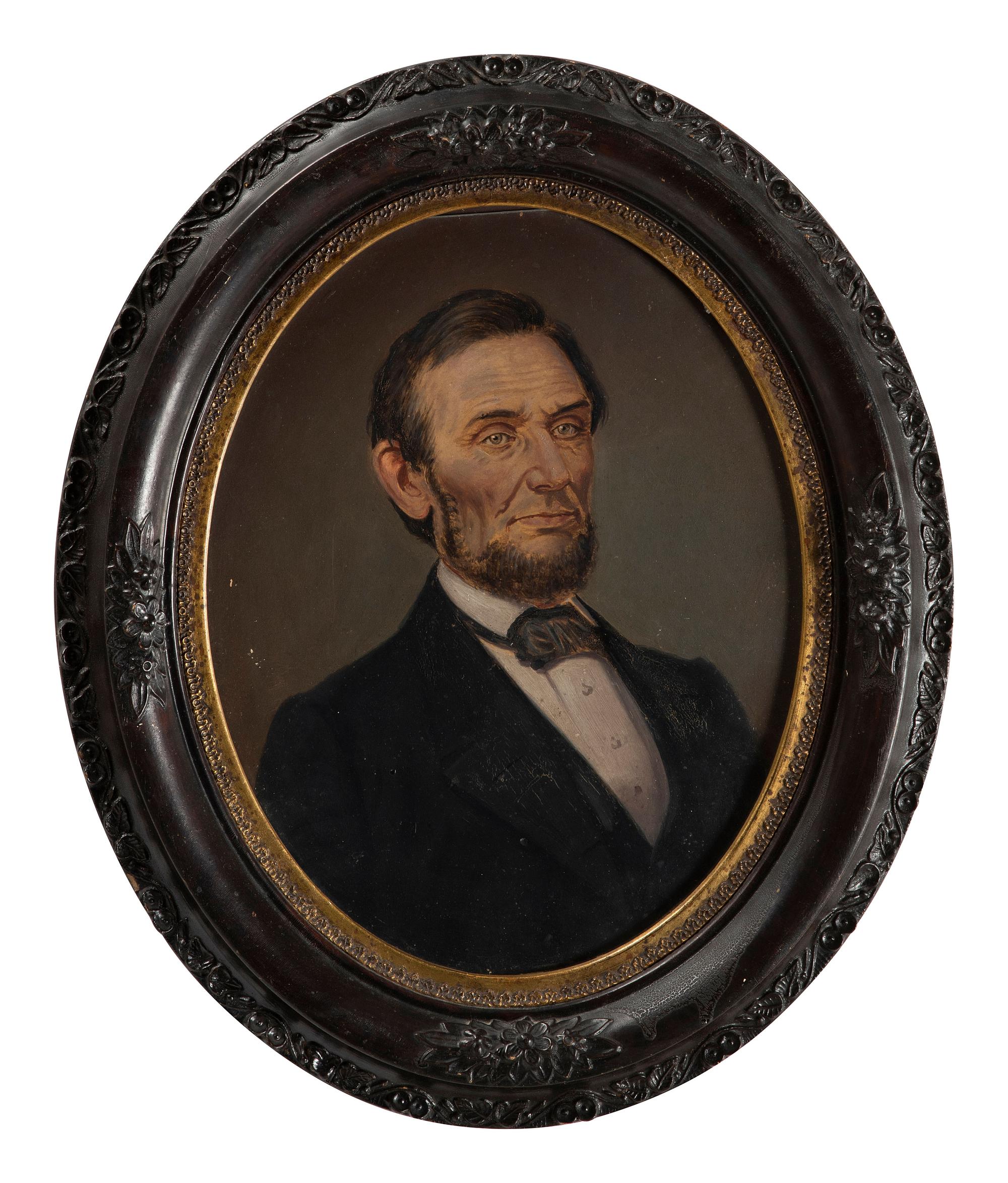 [LINCOLNIANA]. Folk art oil portrait of Abraham Lincoln by Amos Hamilton, 1863