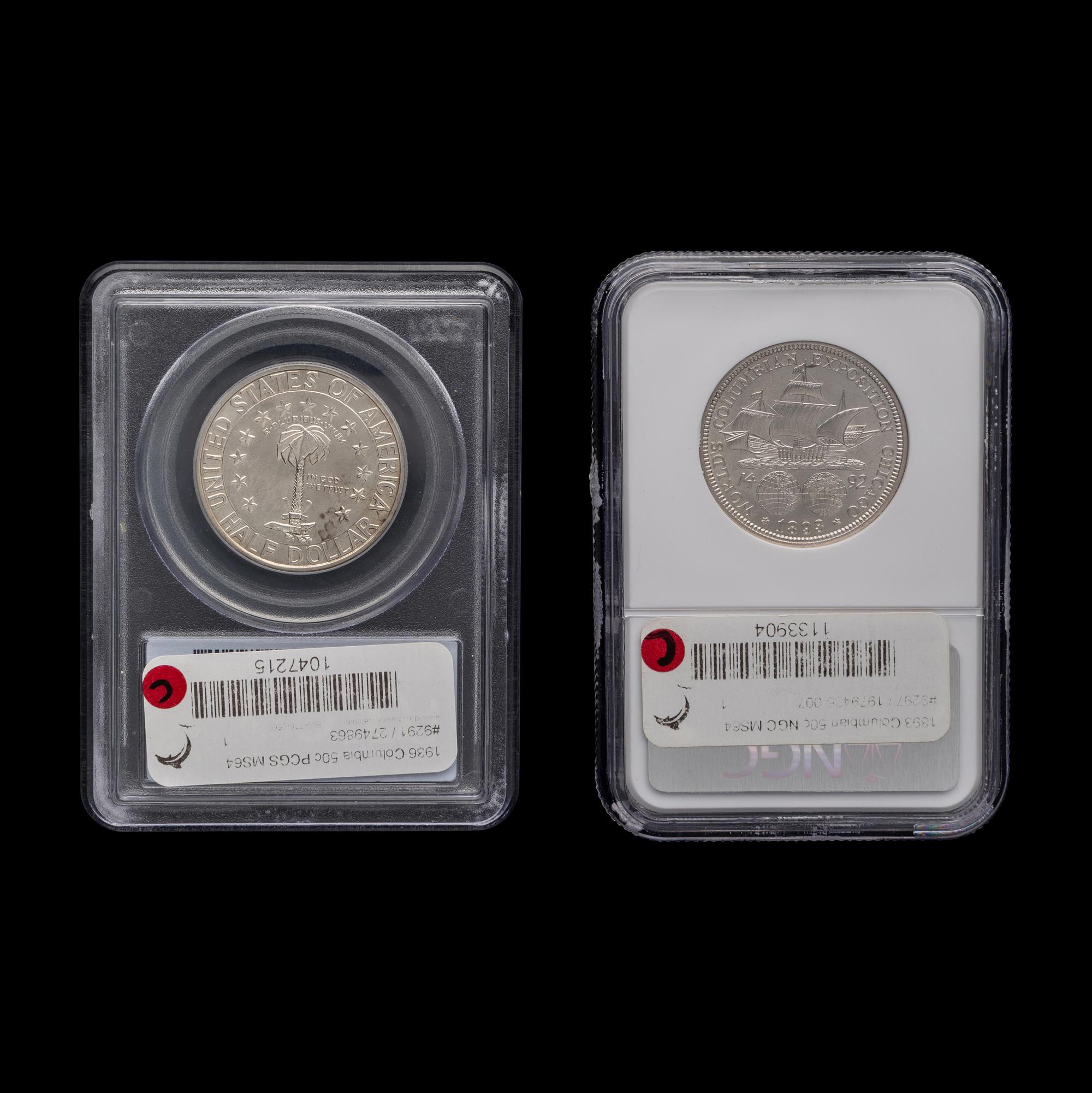 An 1893 Columbian Exposition Commemorative 50c Coin [NGC MS64] and a 1936 Columbia, SC Commemorative 50c Coin [PCGS MS64]