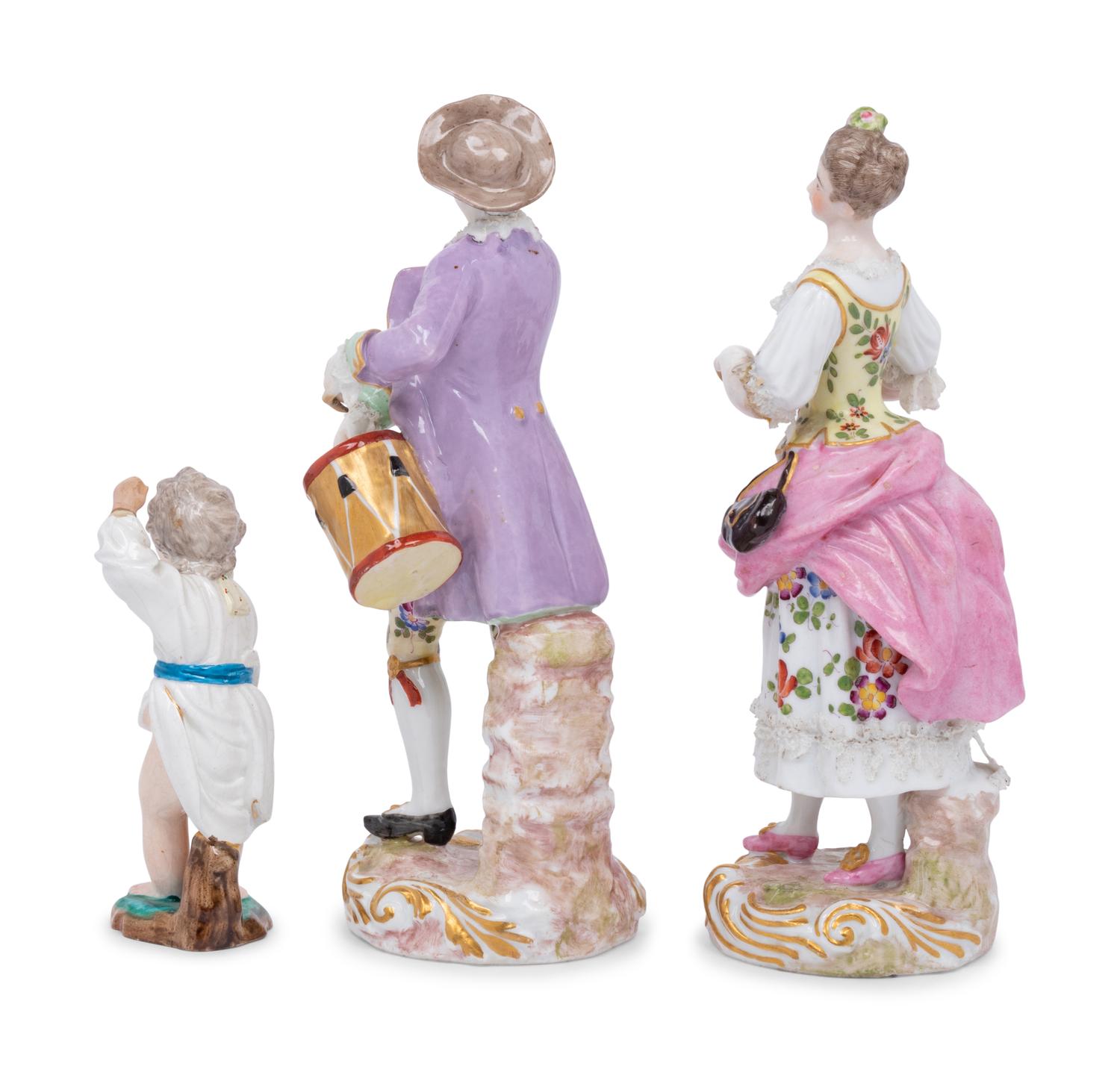 A Pair of Meissen Porcelain Figures and a German Porcelain Figure