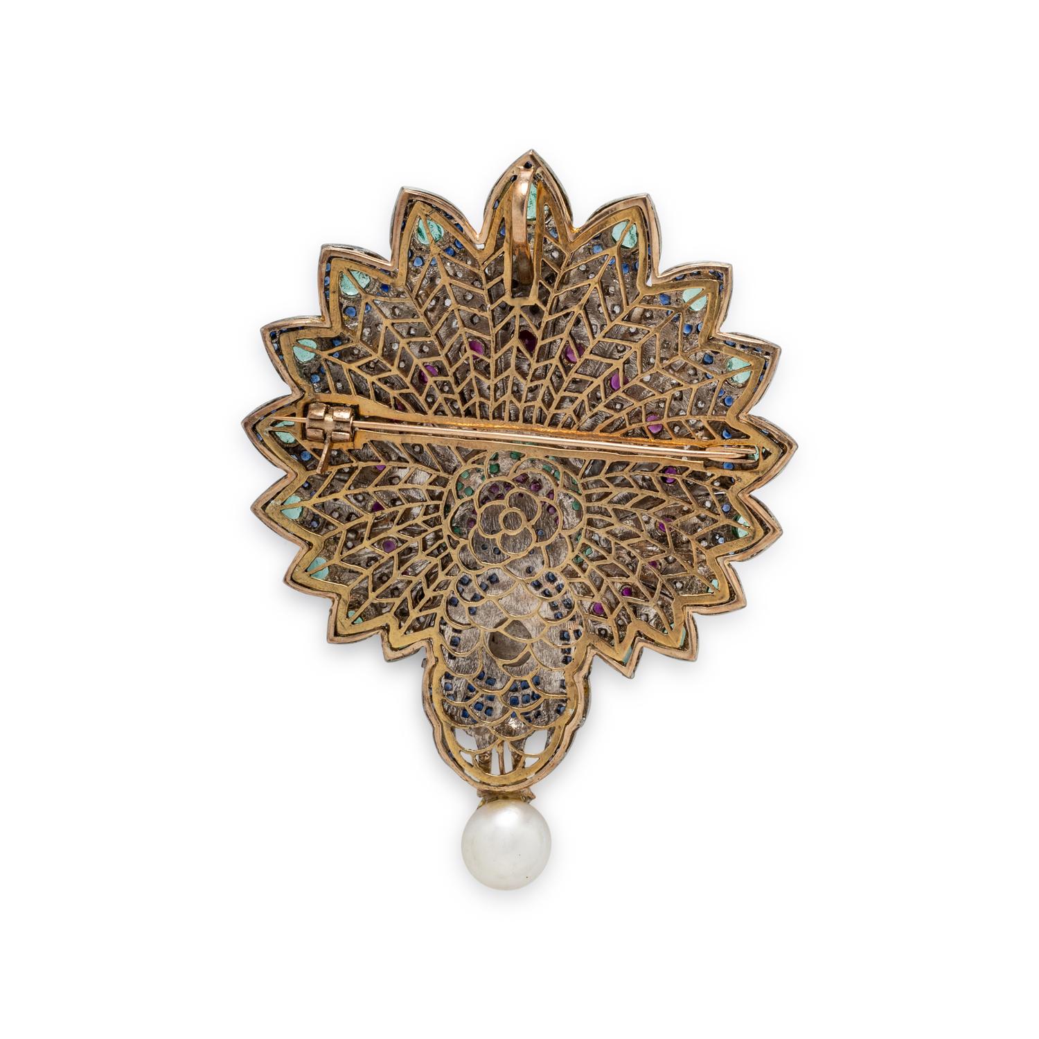 MULTIGEM PEACOCK BROOCH