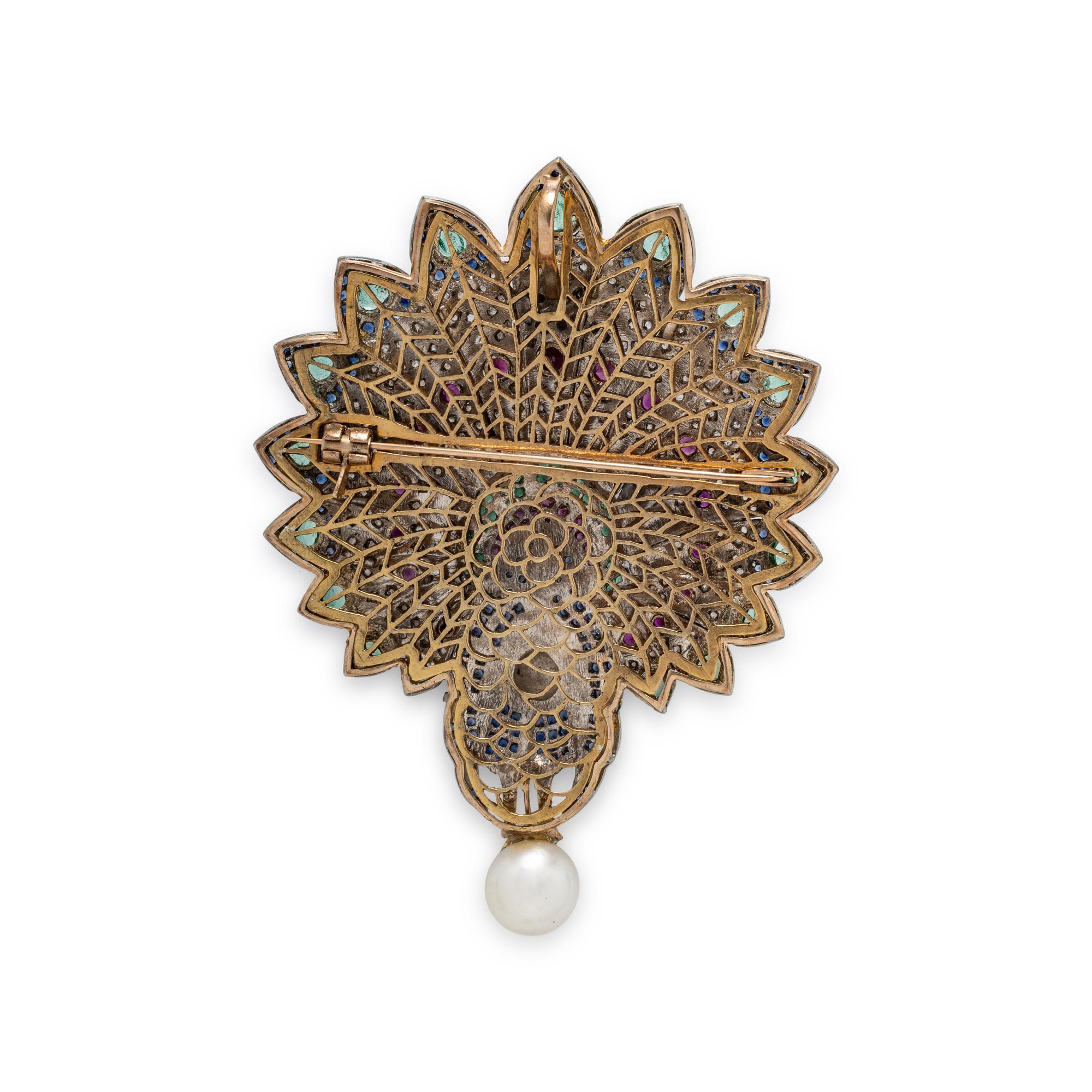 MULTIGEM PEACOCK BROOCH