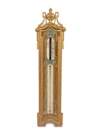 A Louis XVI Painted and Parcel Gilt Barometer and Thermometer