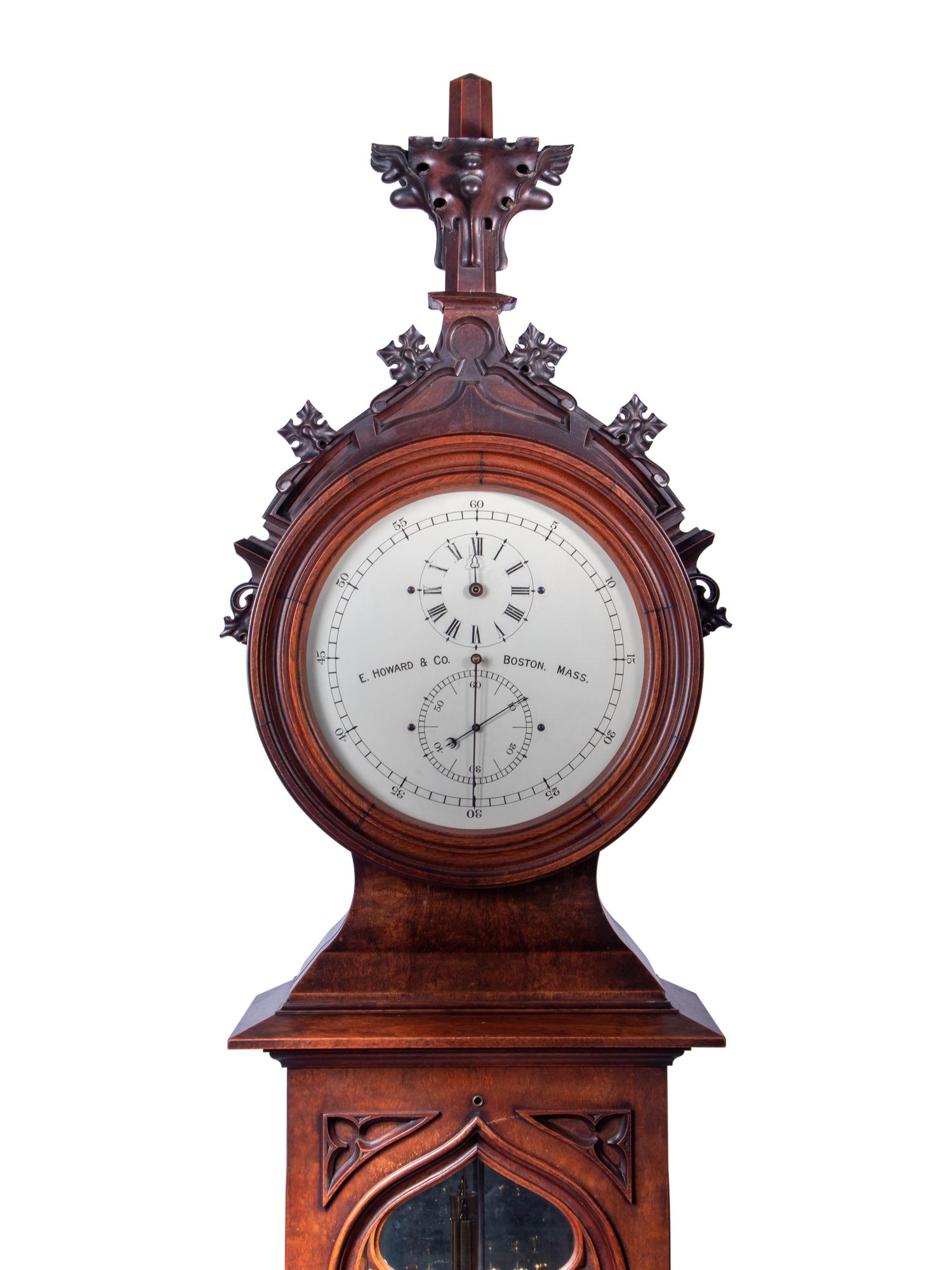 A Gothic Revival Carved Mahogany Tall Case No. 24 Astronomical Regulator