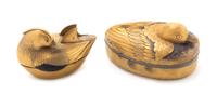 Two Gilt Lacquer Bird-Form Boxes Length of larger 3 inches. — 19TH CENTURY