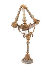 A Gilt Bronze and Champlevé Three-Light Table Lamp