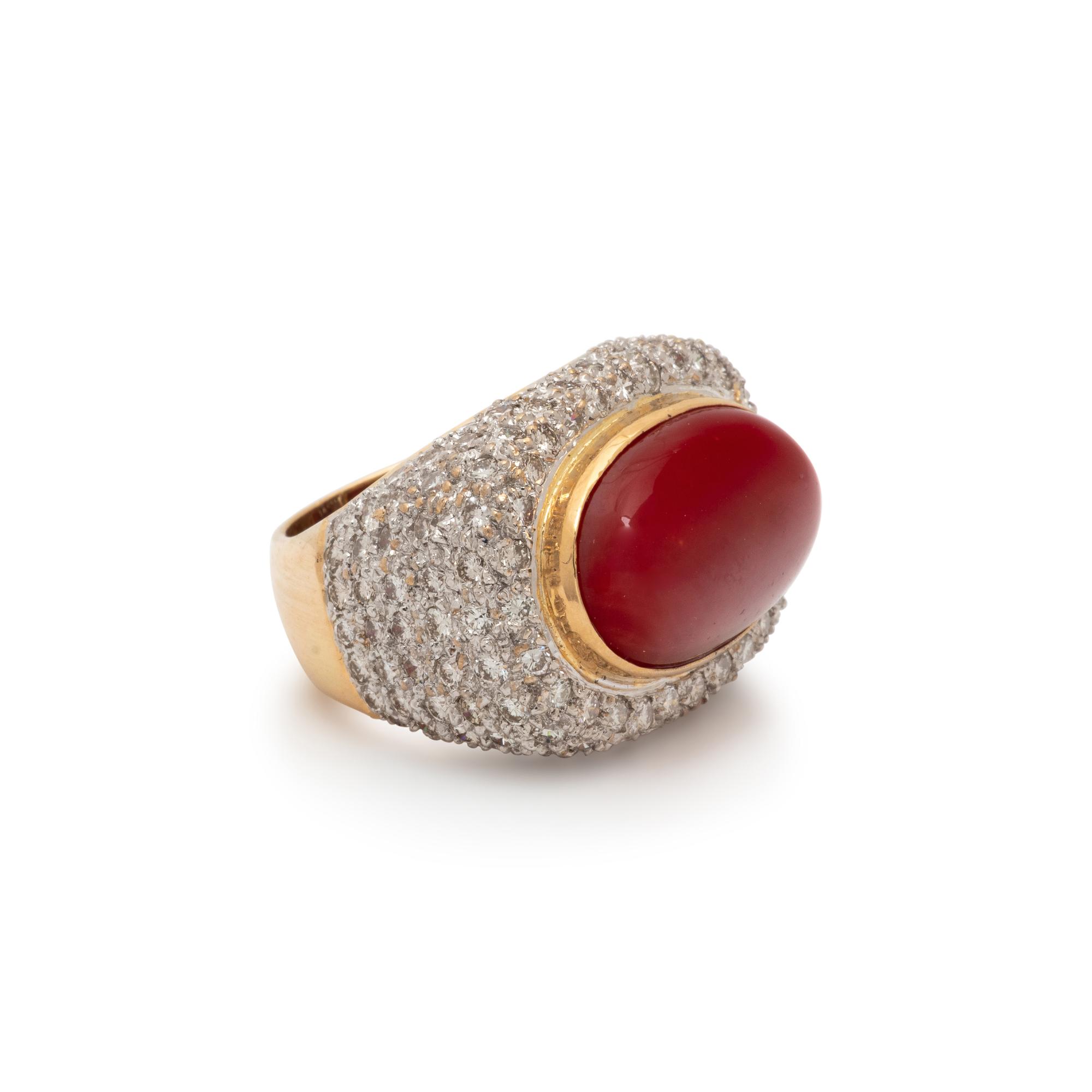 CORAL AND DIAMOND RING