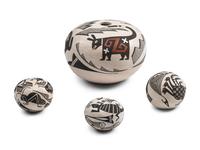 Mimbres-stye Pottery Seed Jars, with Animals