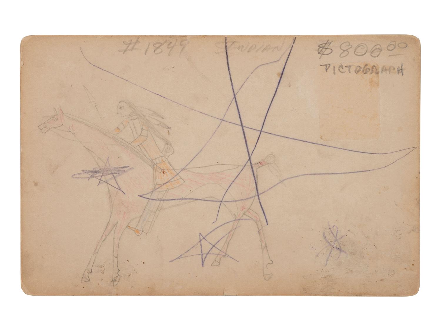 [NATIVE AMERICANS]. Cabinet card of female Indian School students with ledger drawing on verso.