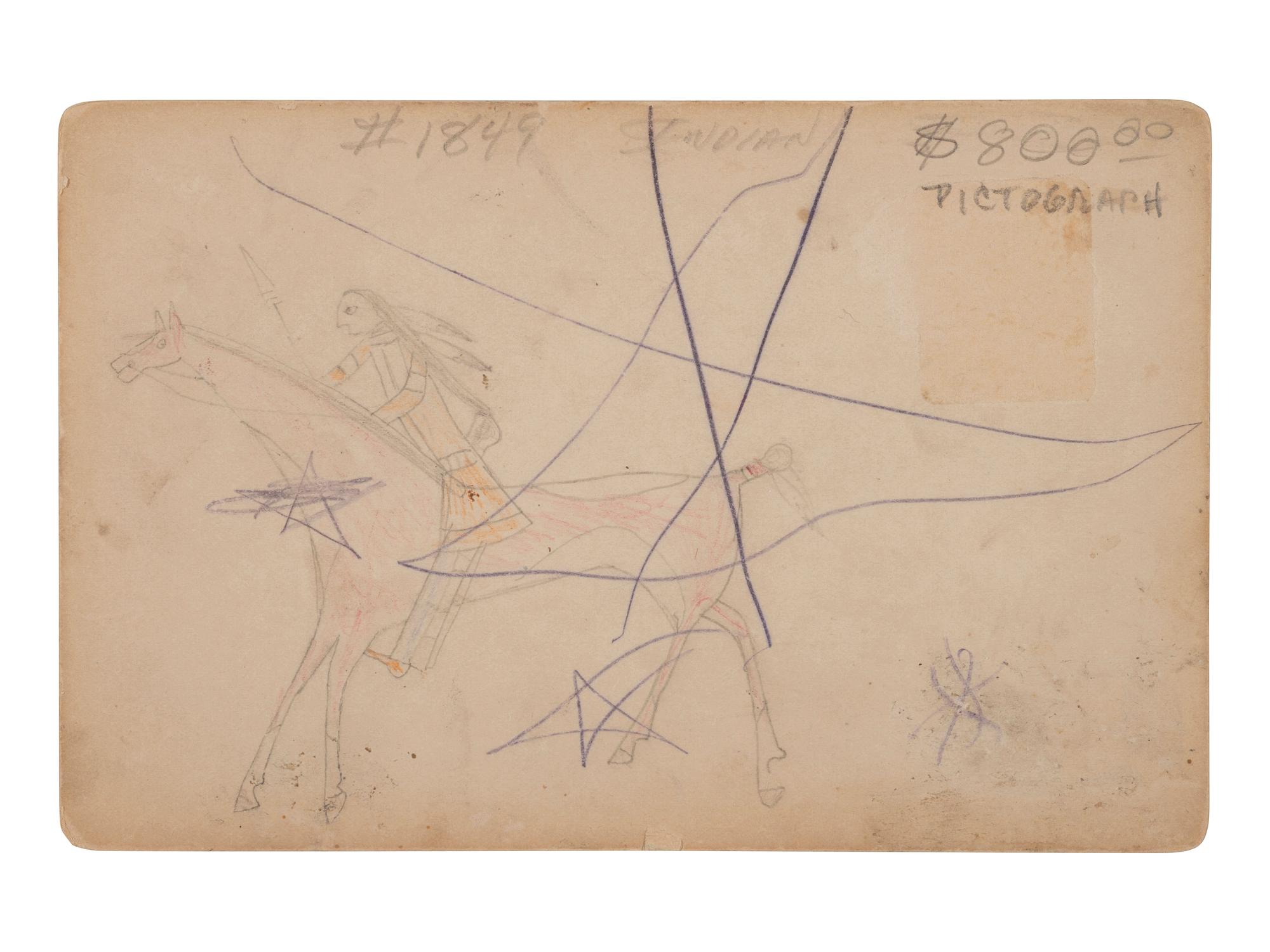 [NATIVE AMERICANS]. Cabinet card of female Indian School students with ledger drawing on verso.