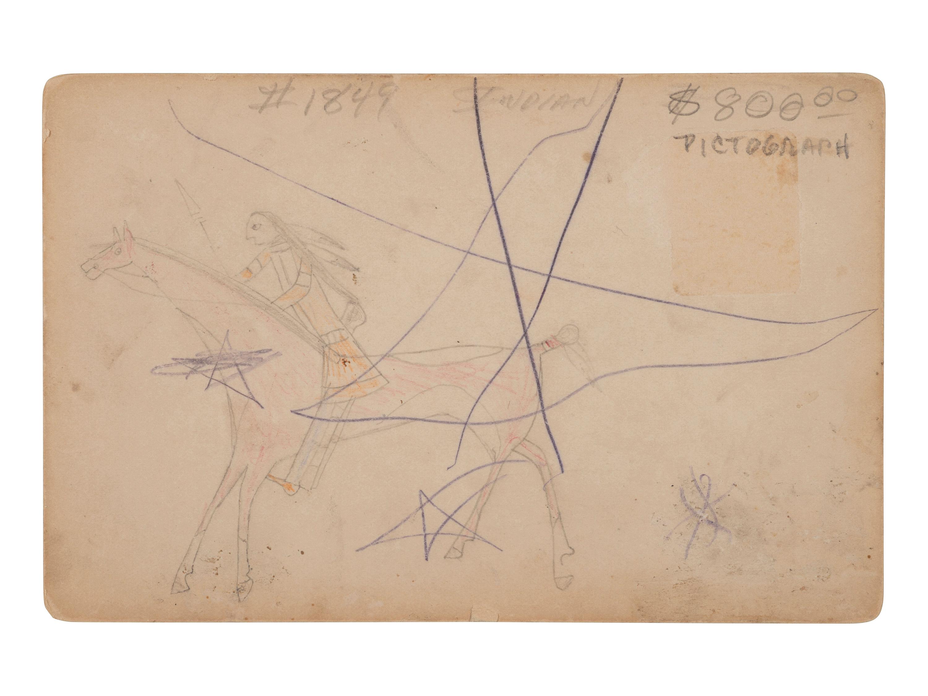 [NATIVE AMERICANS]. Cabinet card of female Indian School students with ledger drawing on verso.