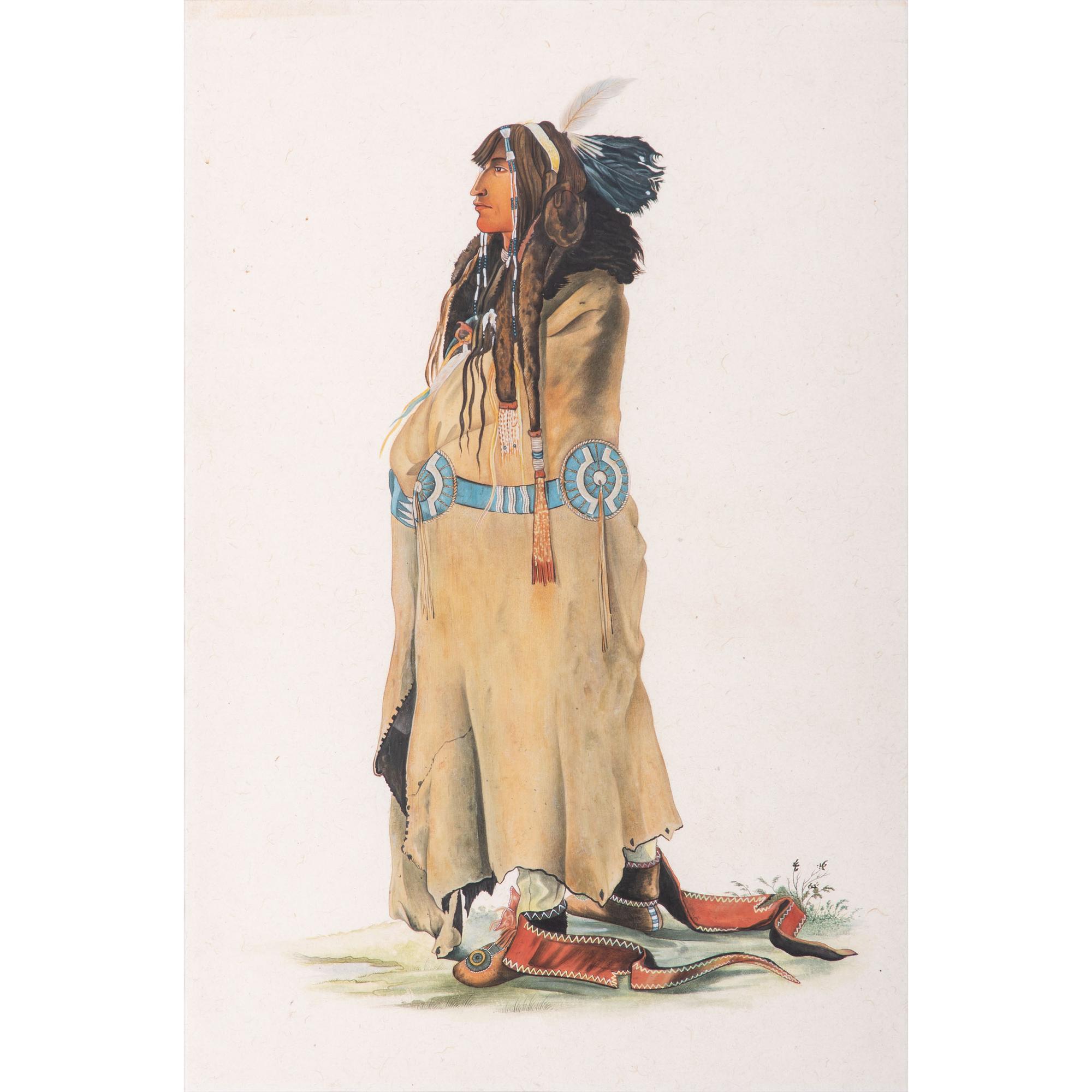 A Watercolor and Two Prints, in the manner of Karl Bodmer