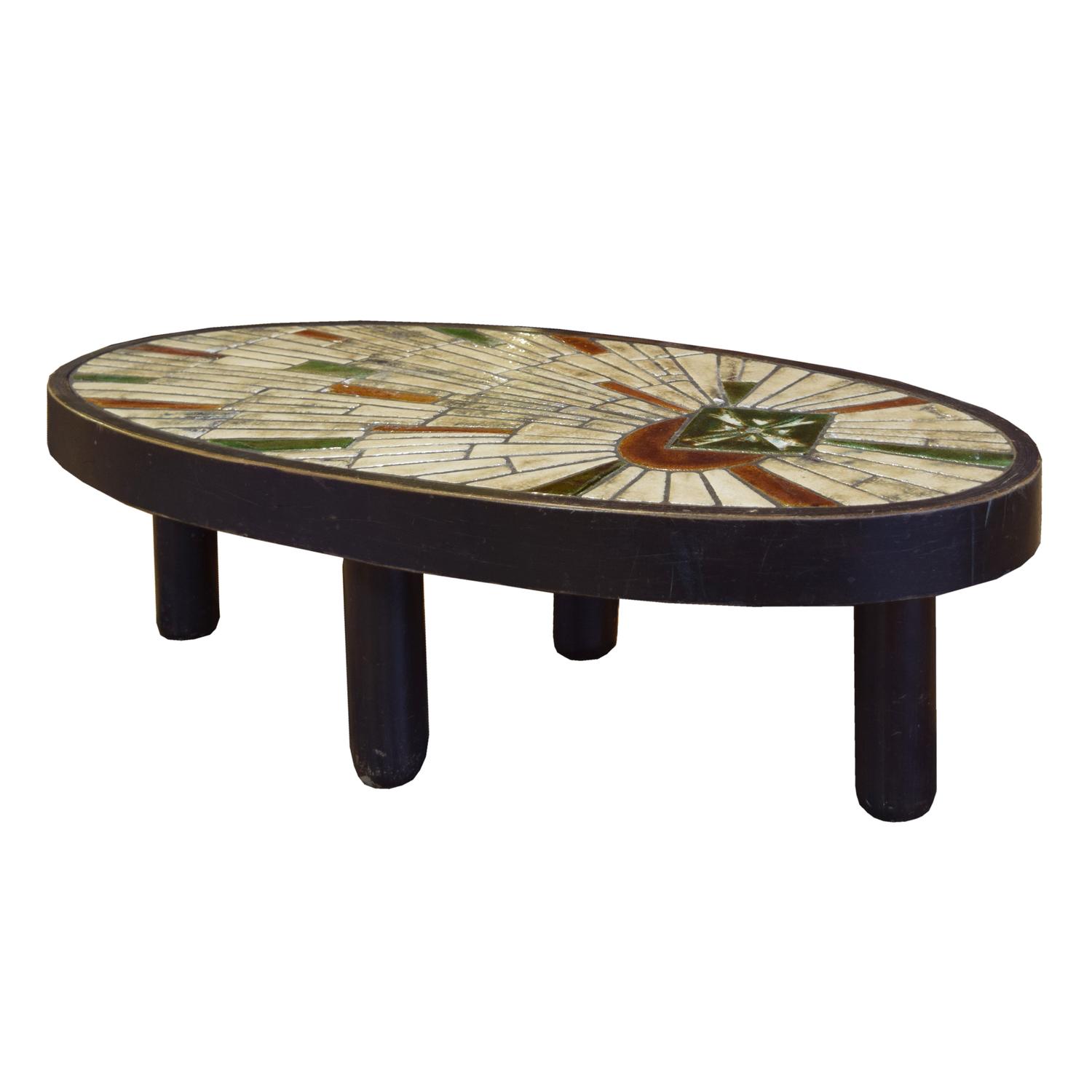 A Mid-Century Wood and Tile Table by Barrois for Vallauris, France, Circa 1960, — France, Circa 1960