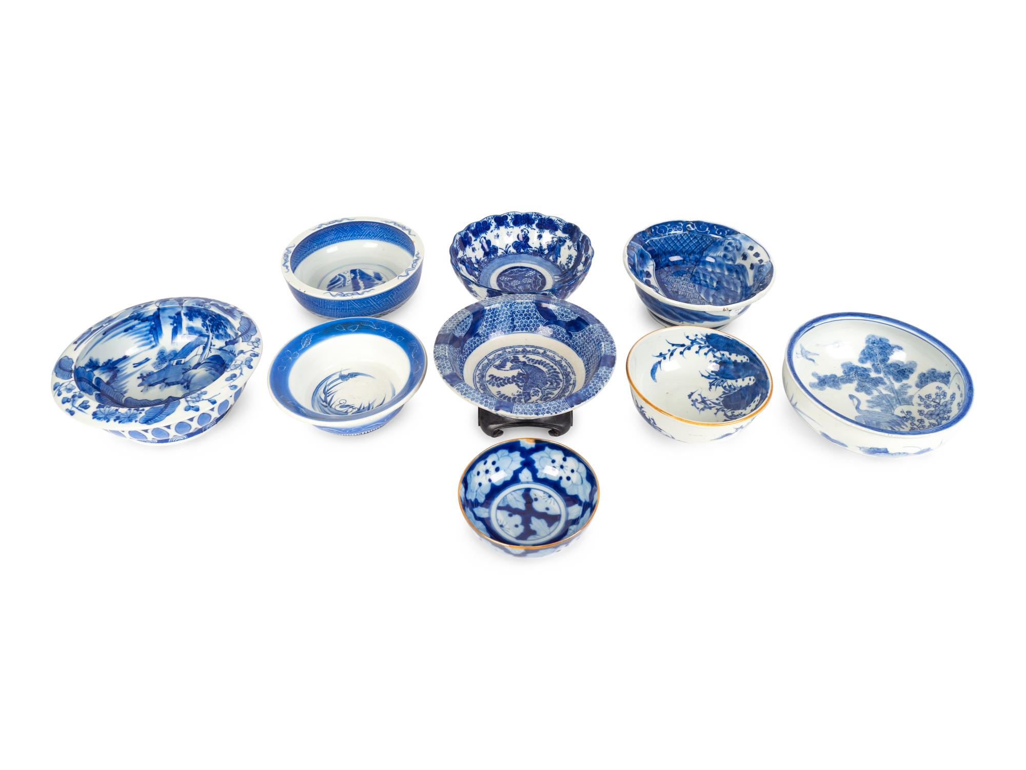 A Miscellaneous Group of Nine Asian Blue and White Porcelain Bowls — 19TH/20TH CENTURY