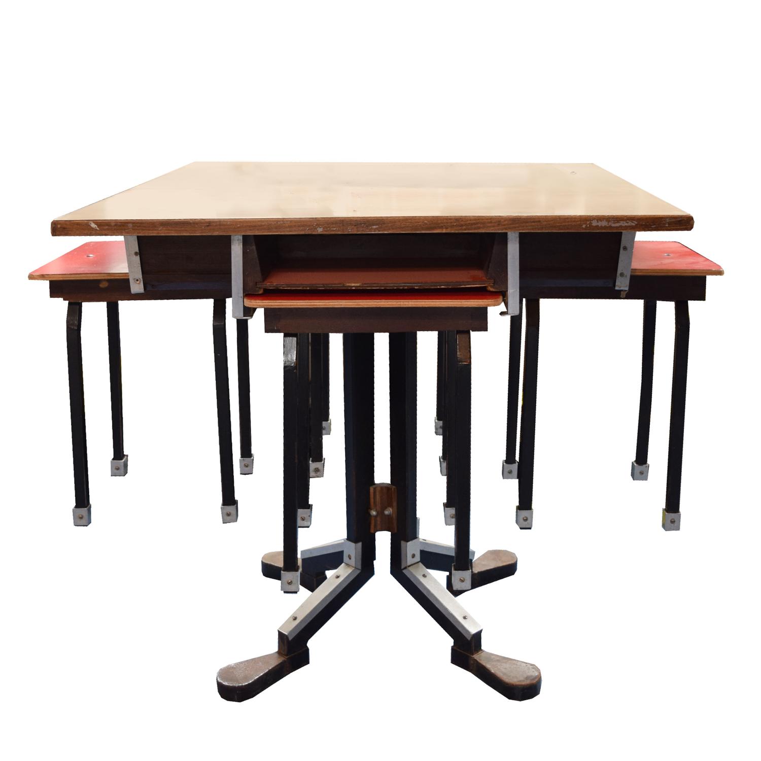 A Cafe Table and Four Stools 33.5" W x 33.5" D x 31" H — Germany, Circa 1960